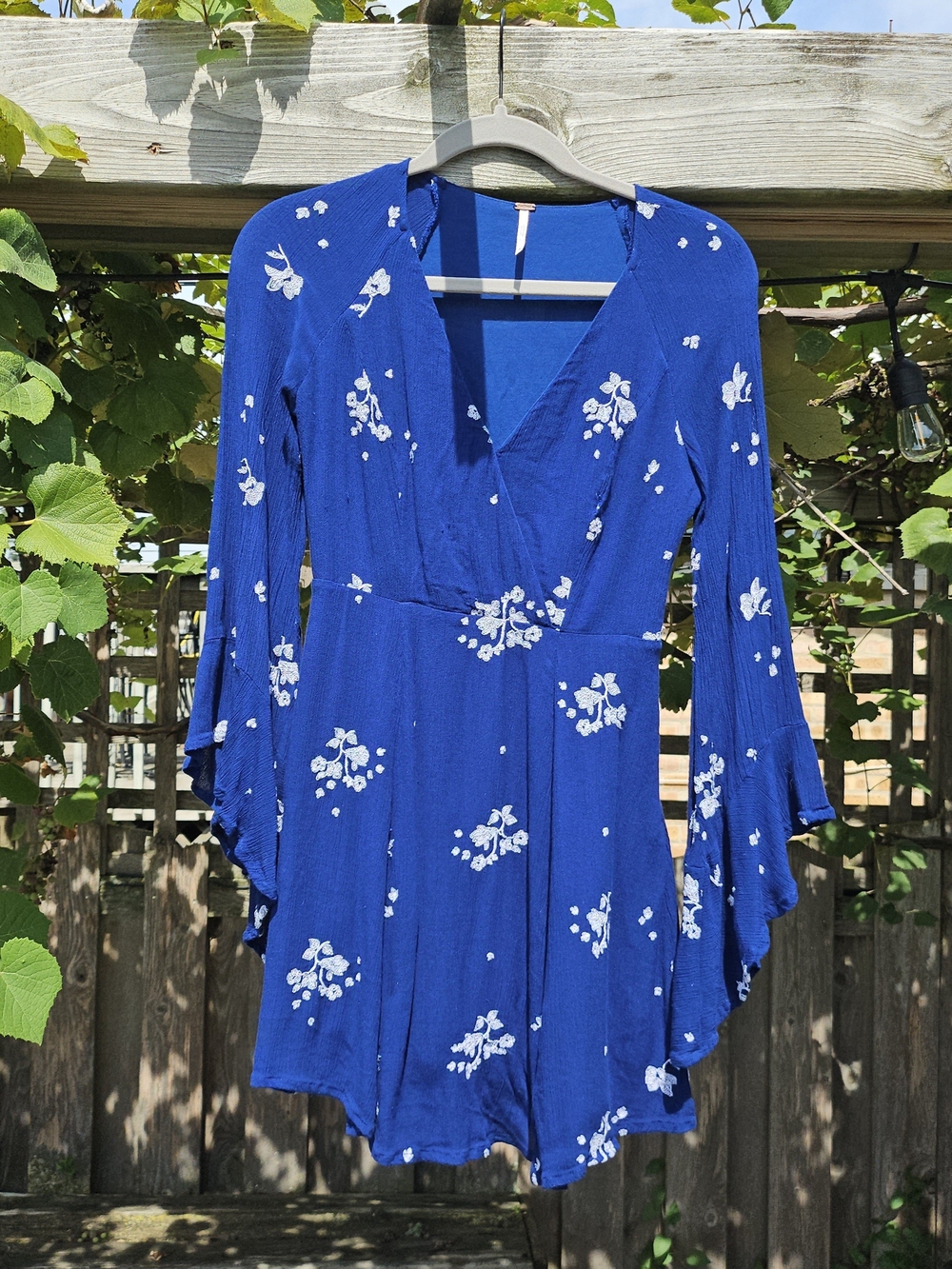 Free People Blue Boho Embroidered Mini Dress Size 2 Small